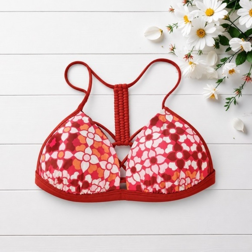 Floral orange & Red floral dopamine hippie festival Bikini Top